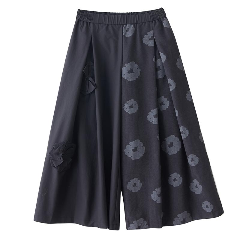 DIMANAF 2026 Plus Size Women New Long Pants Black Floral Loose Trousers Big Size Casual Spring Summer Bottoms Skirts