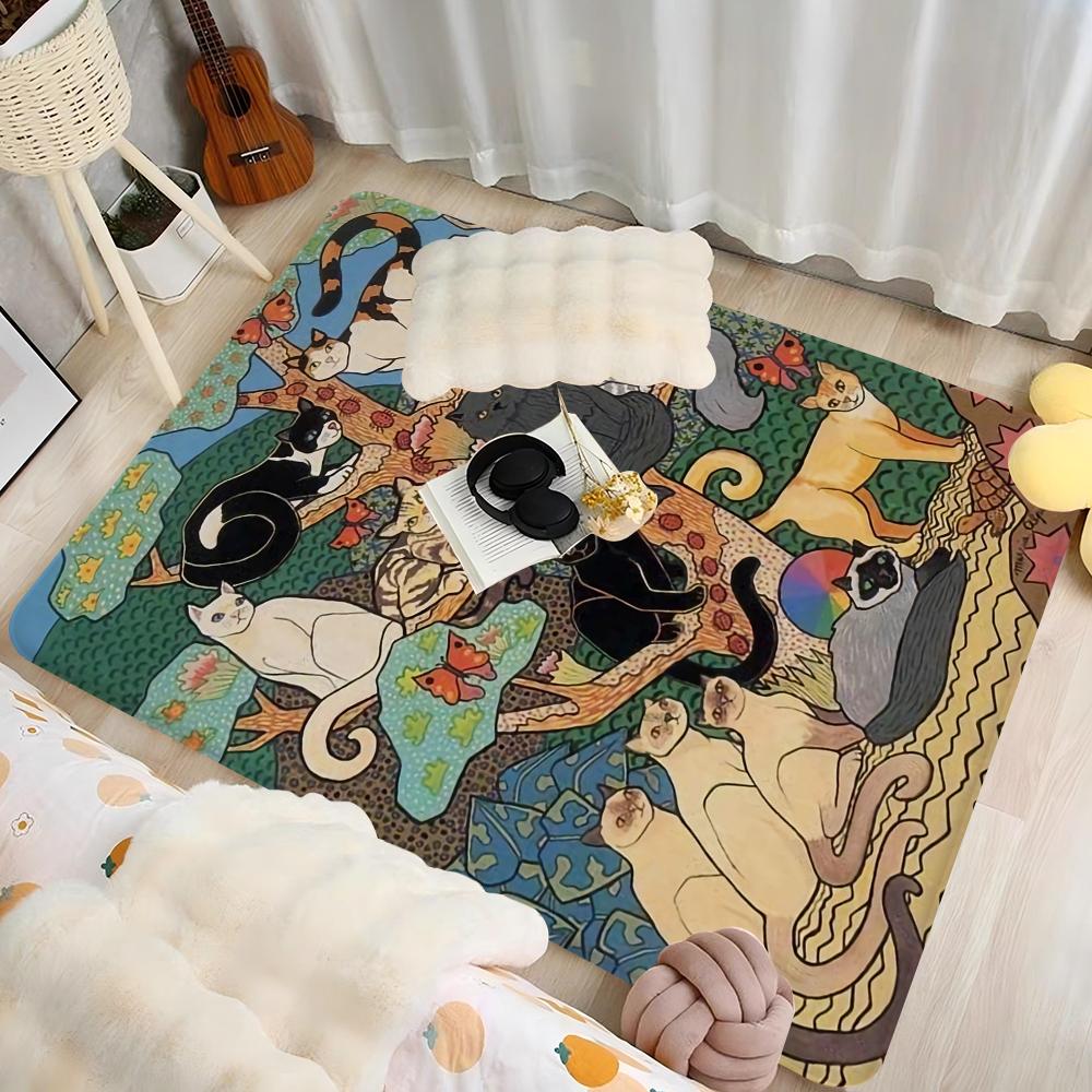 Cartoon cat pattern Floor Mat Rectangle Anti-slip Home Soft Badmat Front Door Indoor Outdoor Mat Welcome Doormat