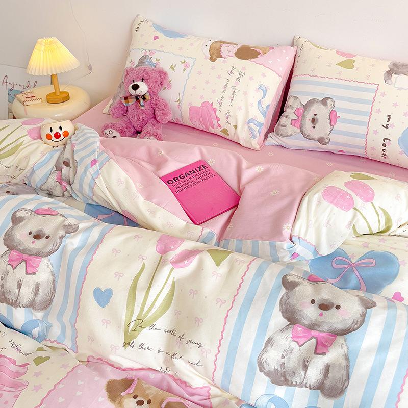 Vierteiliges Set aus reinem Baumwollbett, Baumwollbettwäsche, Bettbezug, Bettlaken, dreiteiliges Schlafsaalset