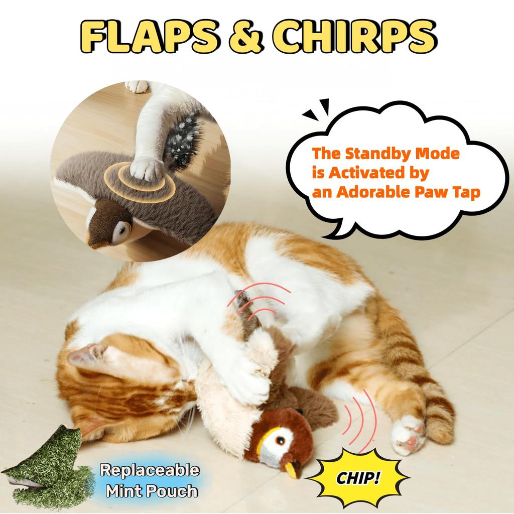 Flying Bird Cat Toy for Bored Indoor Cats Interactive and Chirping Bird  Toys with Catnip USB Rechargeable Motion Activated Self Play
