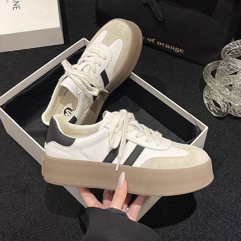 Retro German training shoes women's 2025 new autumn flat-bottomed Korean version of casual sports board shoes women's thick-soled heightening white s