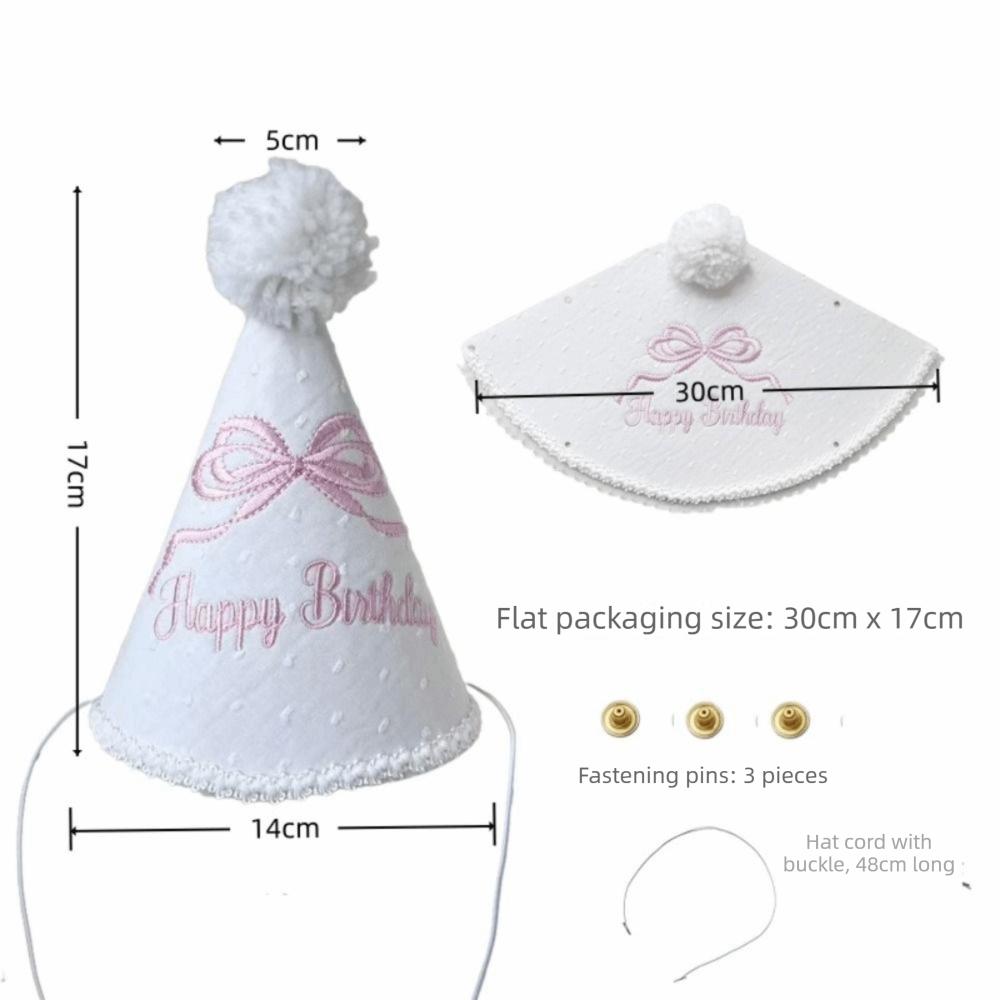 Bowknot One-Year-Old Birthday Cap Pink Blue Embroidery First Birthday Garland Lace Edge Ball Birthday Hat First Birthday