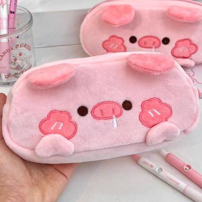 New Plush Little Bear Little Pig Pencil Case Cute Makeup Bag Large Capacity Portable Stationery Storage Pouch Zipper Pen Case