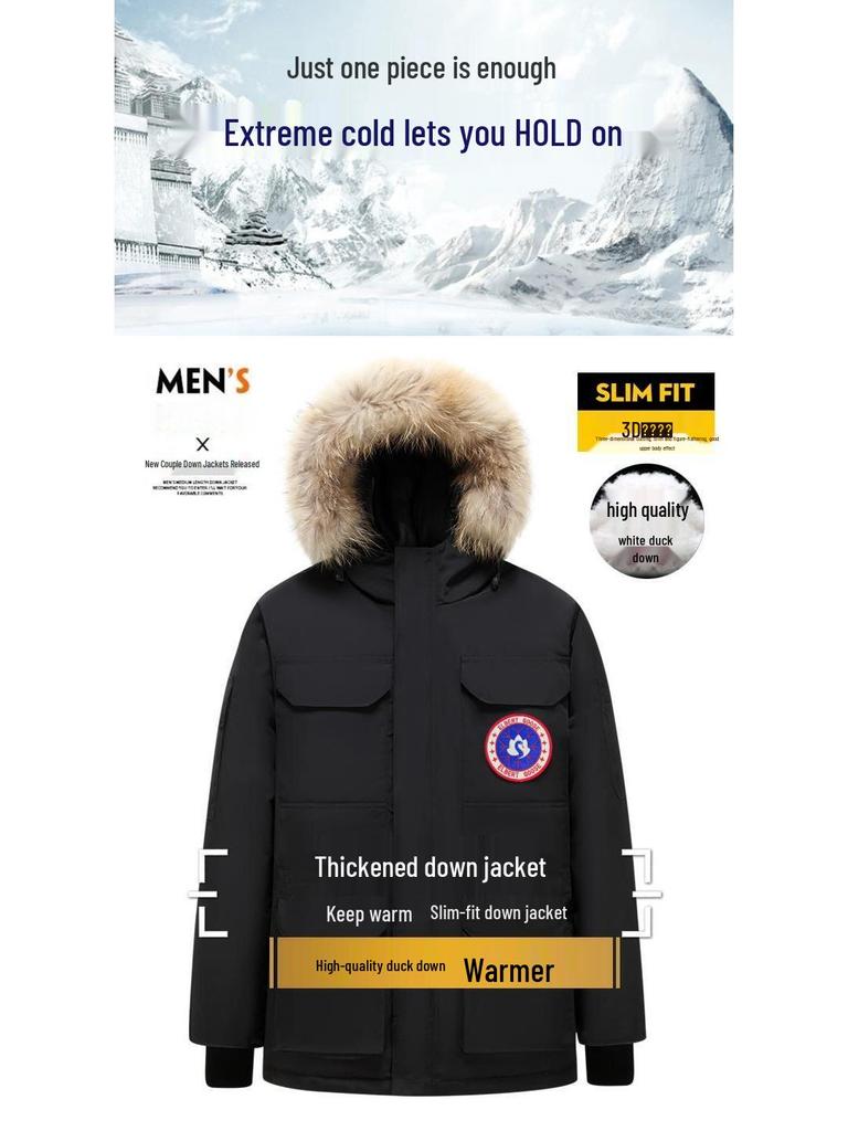 Men's Expedition-Style Goose Down Parka – Winter Windproof with Belt