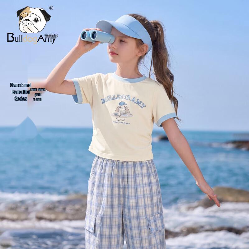 CHANZUIGOU Girls  Surfing Rabbit Print T-Shirt 130 cm