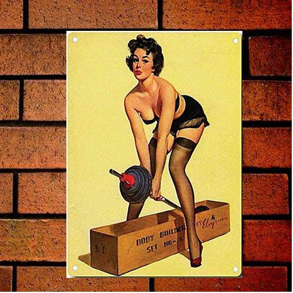 Pin Up Girl With Weights Retro Metal Sign Wall Decor 20x30cm(7.8x11.8inch)