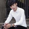 Cămașă Casual de Afaceri pentru Bărbați, Slim Fit, Mânecă Lungă, Culoare Solidă - Stil Coreean, Fără Riduri, Alb