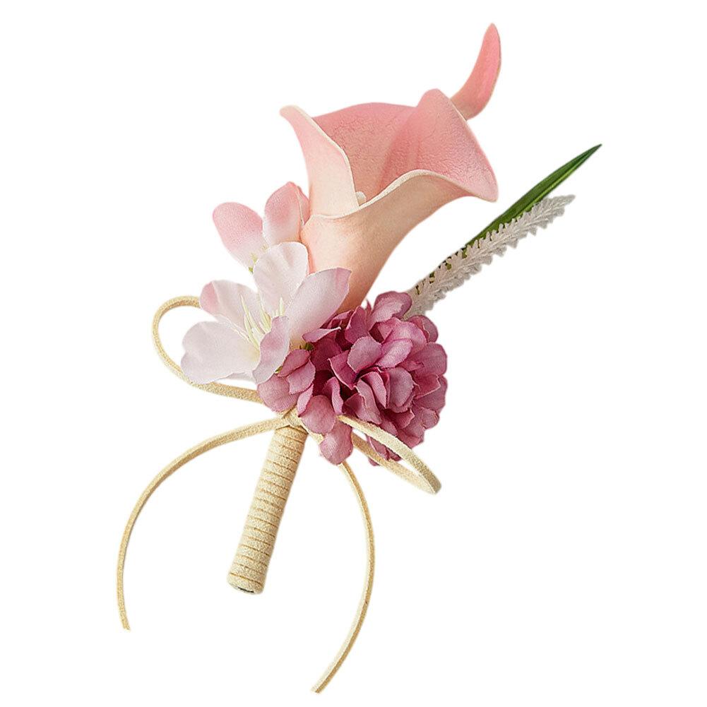 Wedding Boutonniere Featuring Calla Lily Design for Groom Formal Wear Plastic Floral Lapel Accessory for Ceremony and For party
