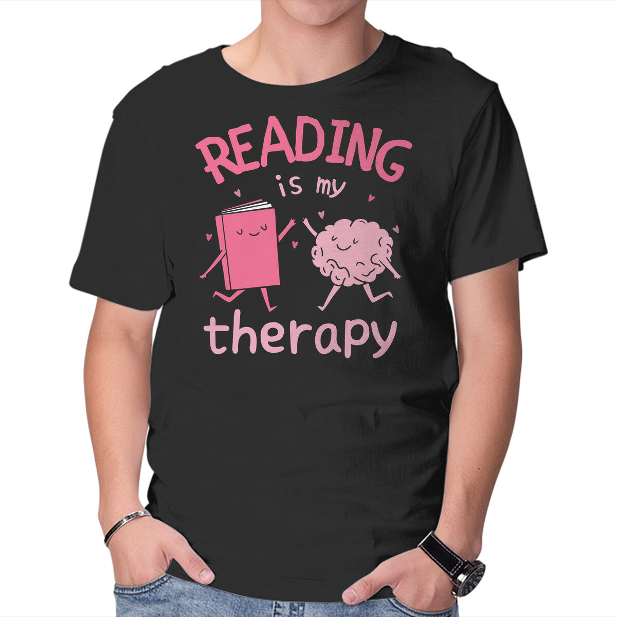 Unisex Crew Neck T-Shirt Reading Is My Therapy Graphic Short Sleeve Casual Tee XXXL