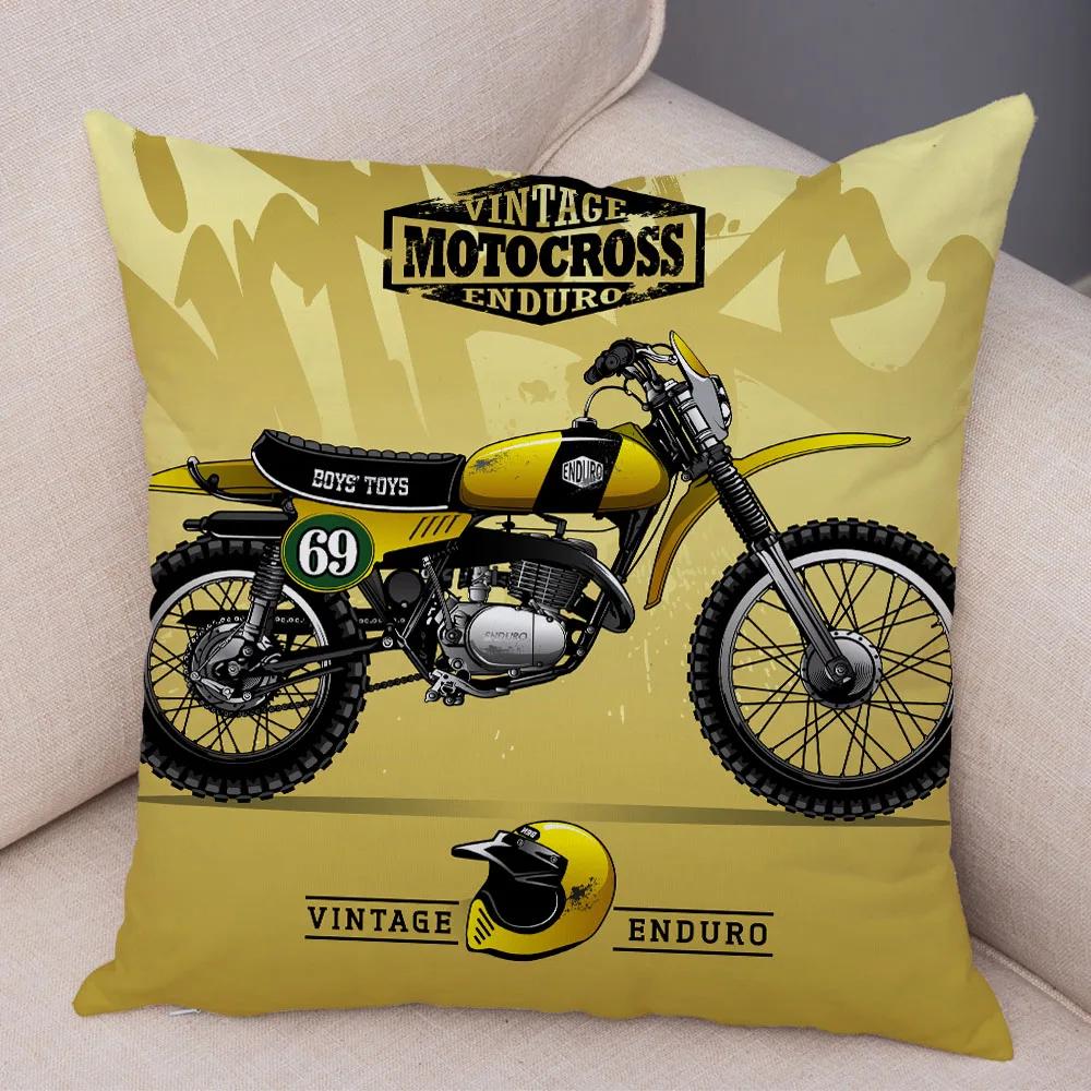 Bunter Motorrad Kissenbezug Dekor Vintage Stil Motorradrennen Kissenbezug Weicher Plüsch Kissenbezug für Sofa Zuhause Auto 45x45cm