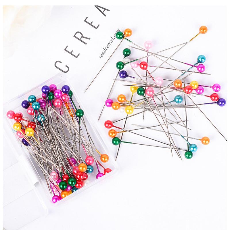 100Pcs Dressmaking Pins Colorful Round Pearl Head Needles Straight Sewing Pins For DIY Sewing Embroidery Patchwork Positioning