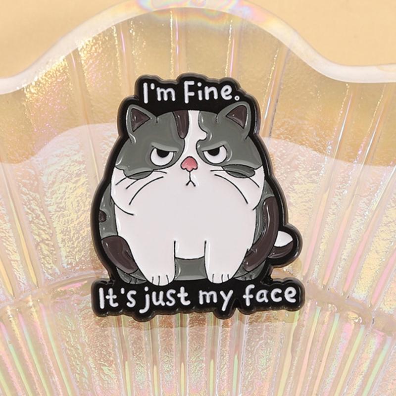 Broche Épingle Visage de Chat de Dessin Animé Avec Design Hilare « Ça Va, C'est Juste Mon Visage » Épingle Émaillée Pour Accessoire de Mode Cadeau