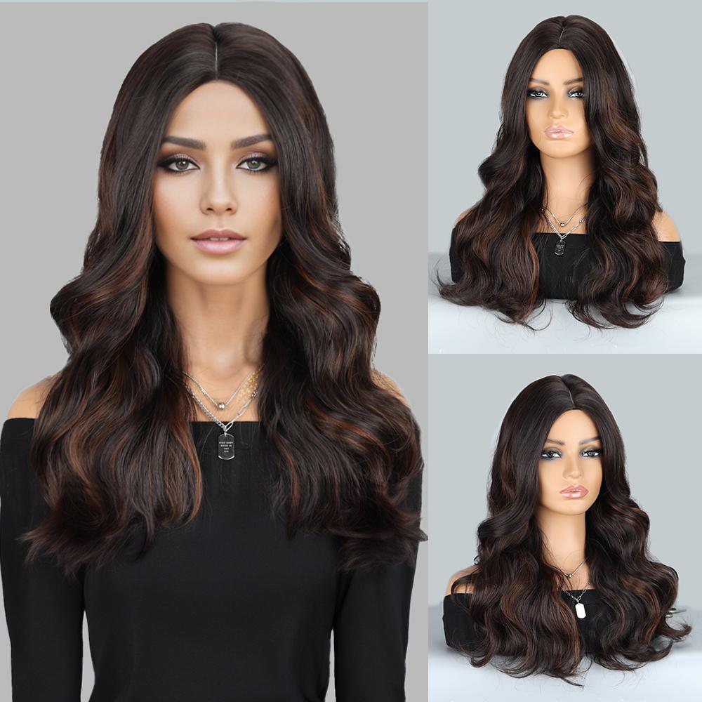 

Мисс парик Светло-коричневый блондин Длинные волнистые синтетические парики Натуральная средняя часть повседневных волос для женщин Косплей 65cm