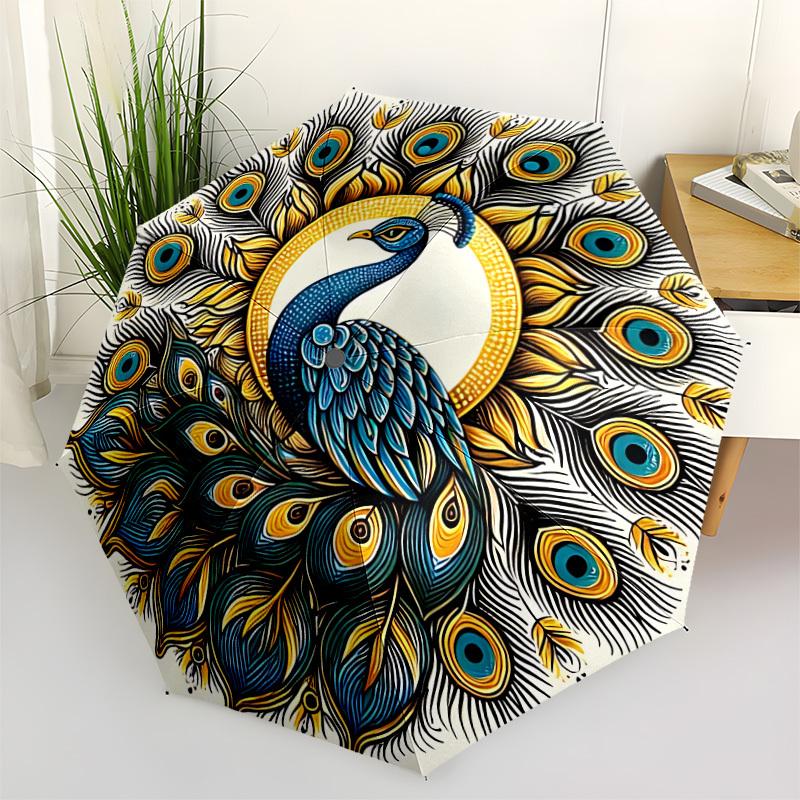 1pz Mandala Piuma di Pavone Apertura Automatica, Robusto Telaio in Ferro, Design Pieghevole Compatto, Ombrello Portatile per Tutte le Stagioni per Donne e Uomini, da Esterno