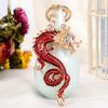 Keychain Sparkling Rhinestones Inlaid Dragon Design Keychain Pendant Enamel Oil Drip Process Polished Edges Spring Buckle Key Holder Backpacks