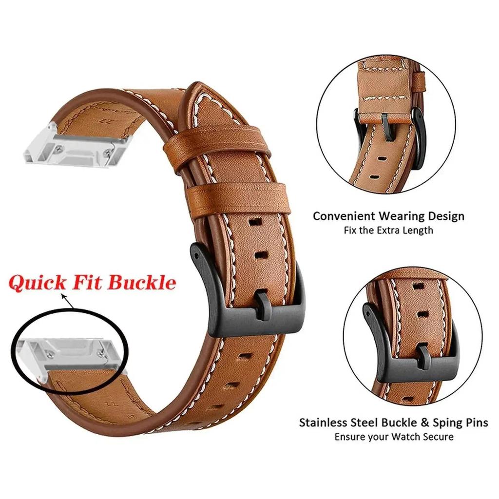 Compatible Leather Quick Release Watch Band for Garmin Fenix 8/7X/7 Pro/6X/965/Epix