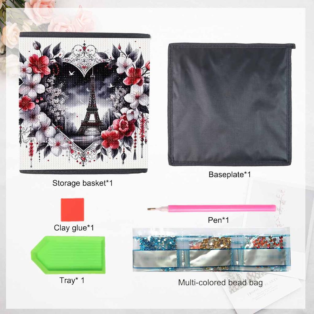 The Iron Tower In Love 5D Diamond Painting Storage Basket Full Round Drill Mosaic Diamond Embroidery Cross Stitch Kits Home Decor Home Decor