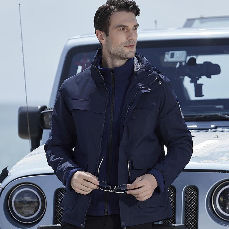 

Унисекс ветровка 3-в-1: Съемный пуховый слой, подкладка из флиса, ветрозащитный и водонепроницаемый для осени и зимы. XL