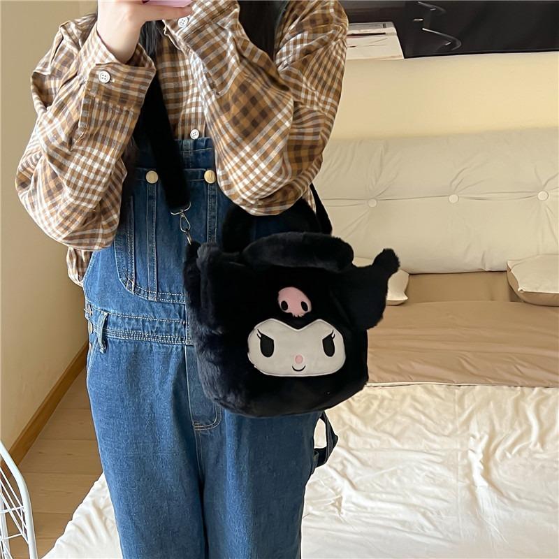 Cute Little Bag New Pink Rabbit Furry Cartoon Shoulder Bag Girls Handheld Bento Bag