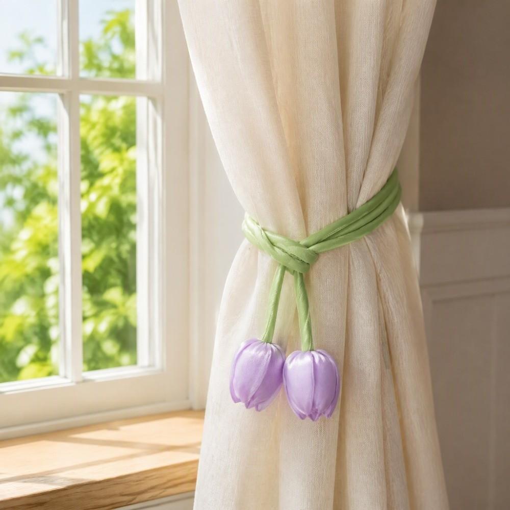 10Pcs Purple Curtain Tiebacks Polyester Hair Ties Elegant Tulip Flower Tassel For Women