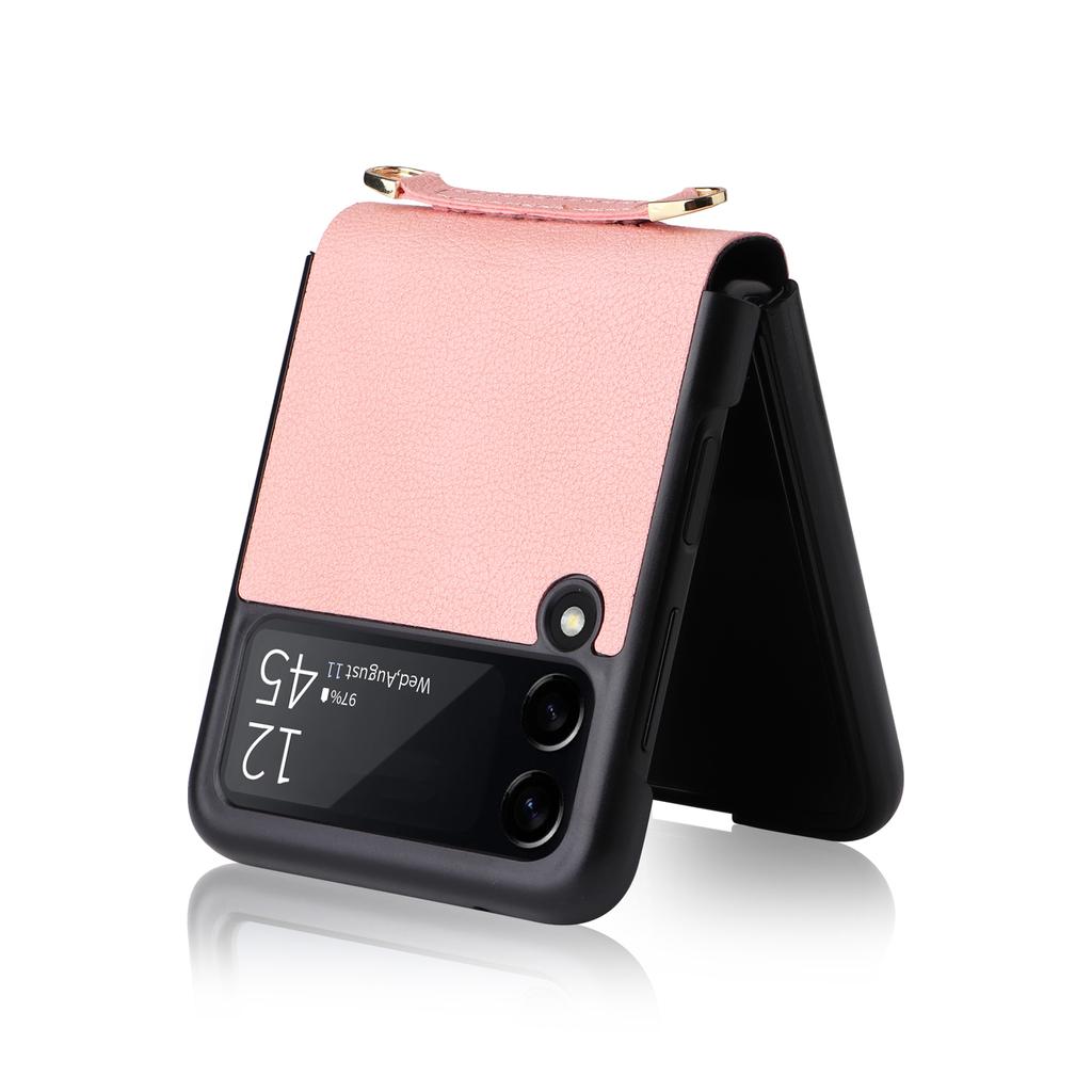 Fall Protection Phone Strap Leather Wallet Case For Samsung Galaxy Z Flip 4 5g Flip3 Flip4 Flip 3 Non -Fingerprint Folding Cover