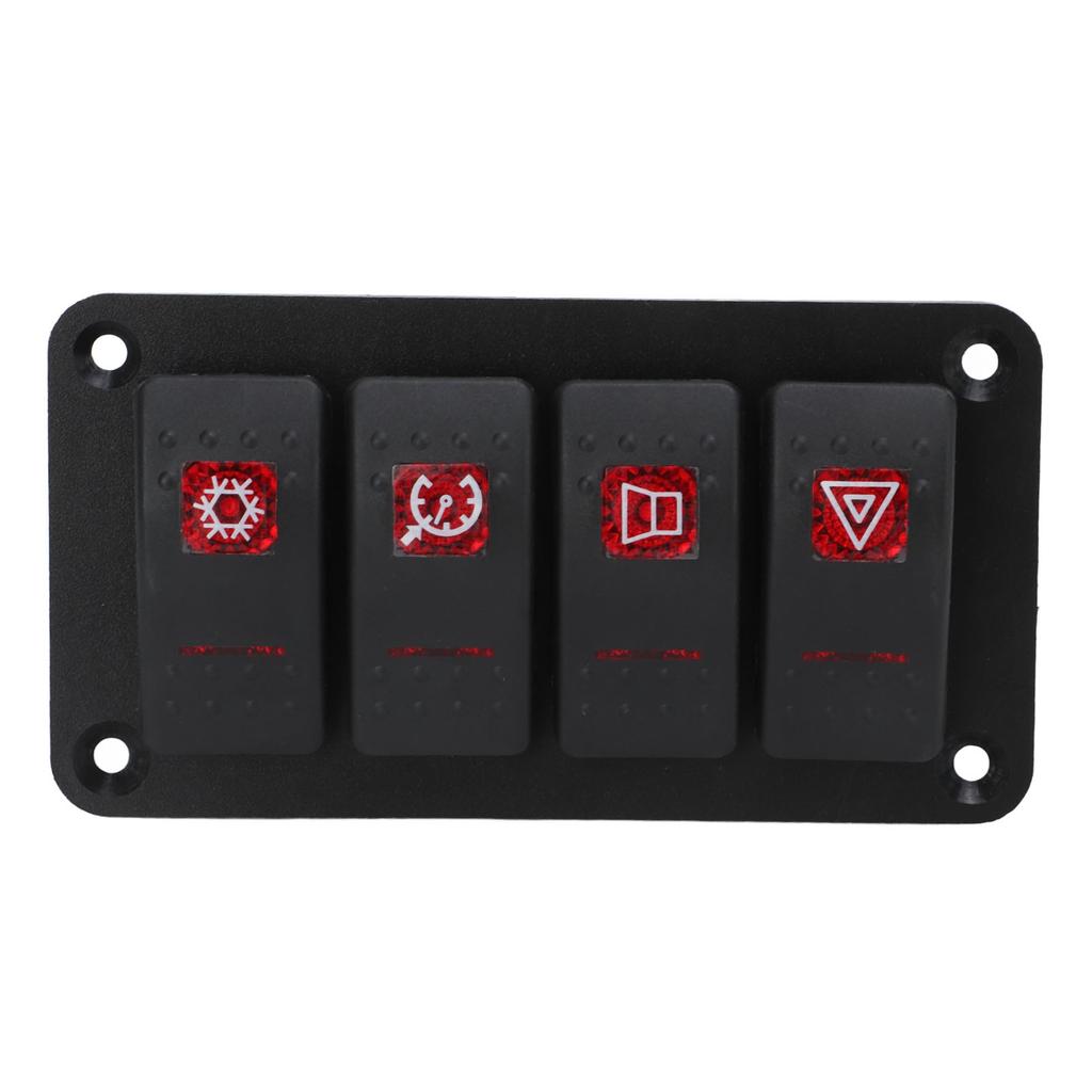 Rocker Switch Panel 4 Gang Red Prewired Rocker Switch with 2PCS Sticker for Automobile Ship 12V 20A 24V 10A