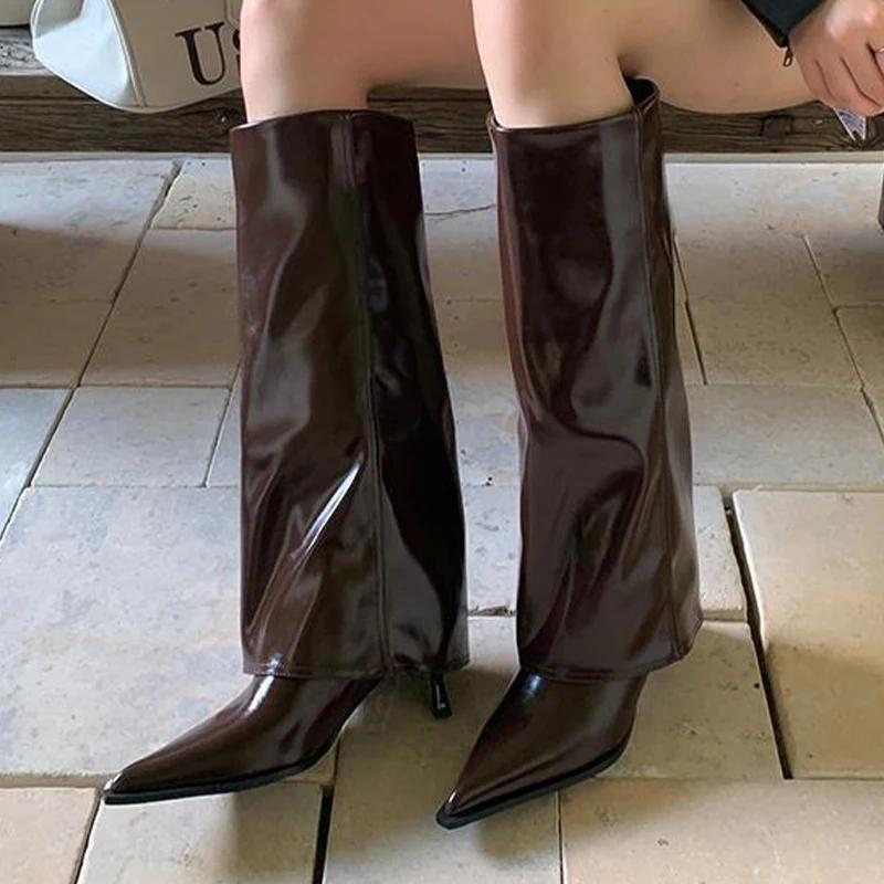 Knee High Boots Pointed Toe High Heels Women Sexy Shoes 2025 Trend Brand Punk Gladiator Goth Boots Woman Prom Pumps Mujer Botas