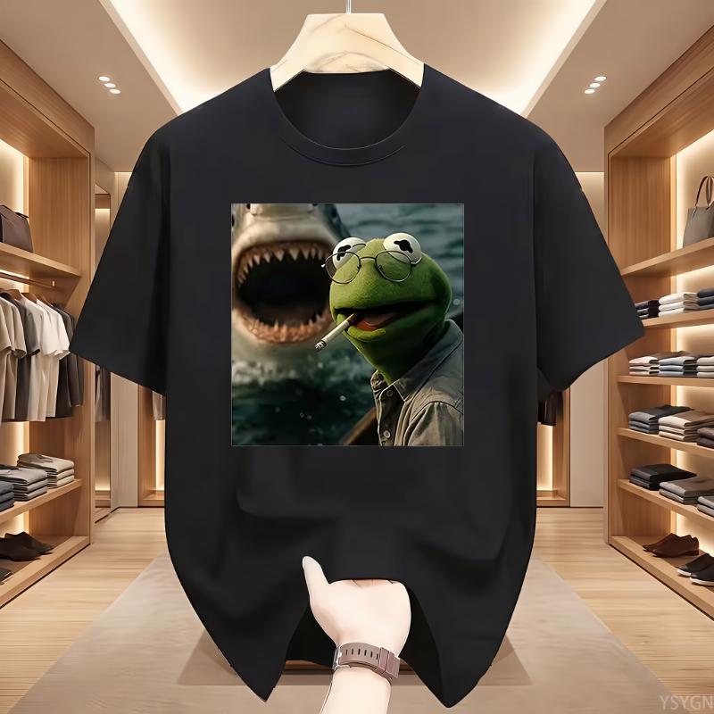 Dark Humor Frog Shark Graphic Funny Meme Tshirt Unisexs Clothing Fashion Tshirts Cotton Casual Short Sleeve T Shirts Streetwear