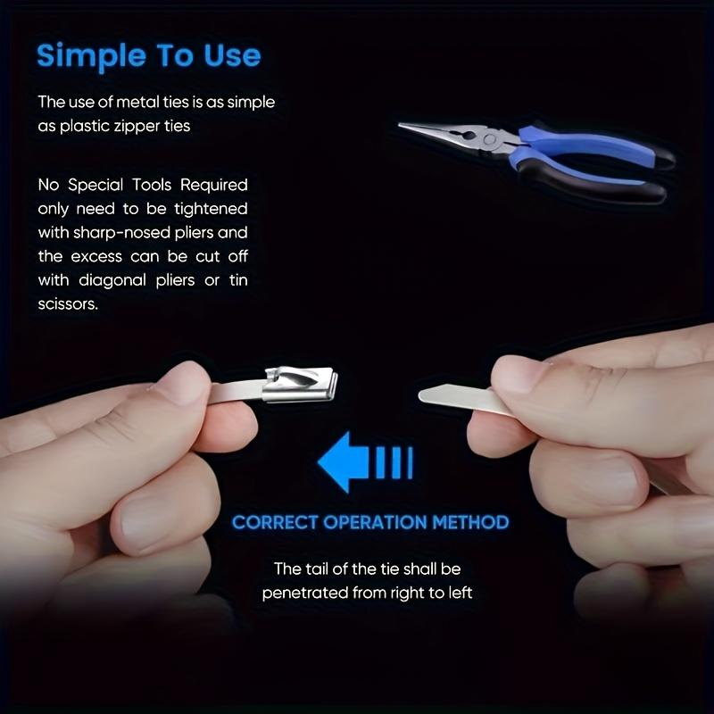 100pcs Metal Self Locking Cable Ties Reusable Heavy Duty Cables Tie Organizer Multifunction Stainless Steel Zip Tie Fastener