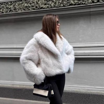 Womens Short Faux Fur Coat Winter Oversized Lapel Fox Jacket Streetwear