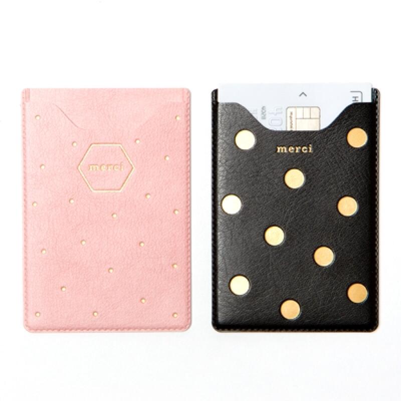 Adhesive cell phone card case pink dot (26013626)