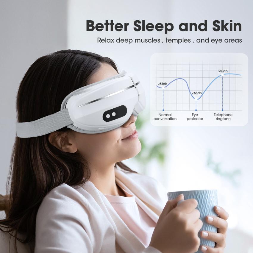 Eye Massager with Heat  Bluetooth Music Electric Vibration Eye Mask for Headache Stress Relief Eye Relax Travel Office Home Car