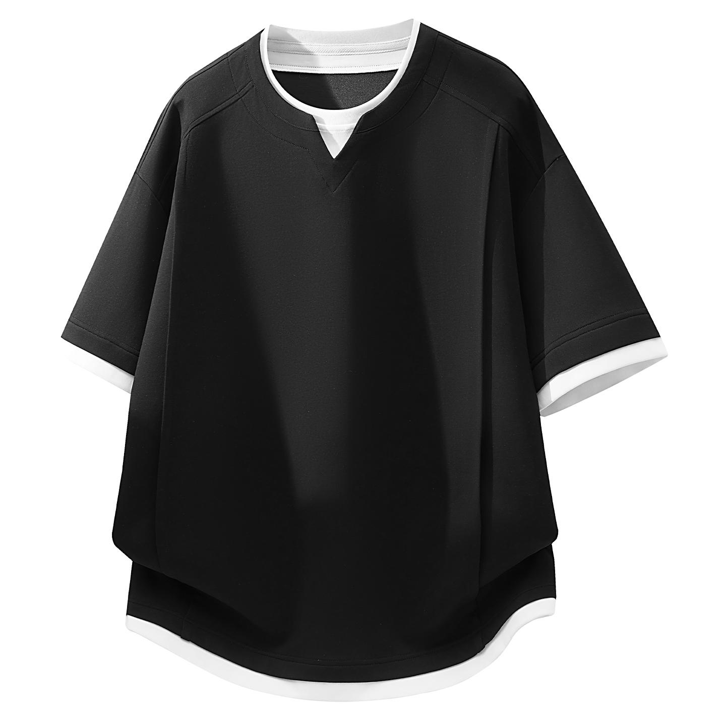 Футболка Мужская Летняя Короткий Рукав Короткий Рукав Мужская Короткий Рукав Свободная Футболка 2XL чёрный