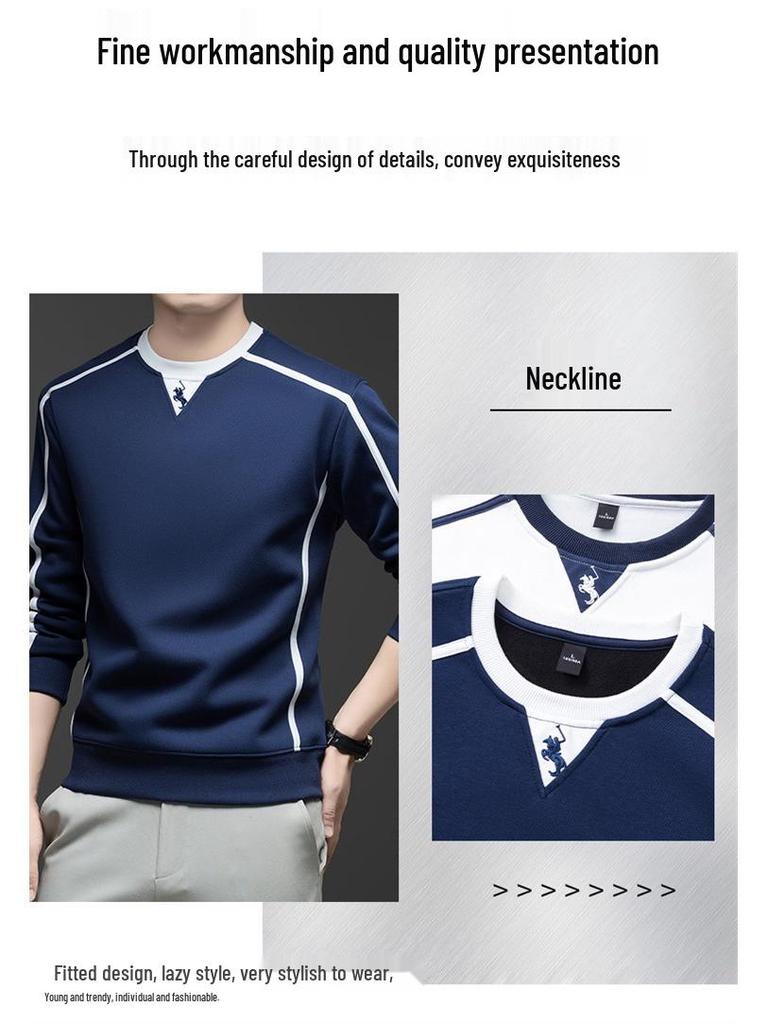 Embroidered Pony Logo Men's Sweatshirt: Fleece-Lined Cotton Blend for 2025 Autumn/Winter Fashion