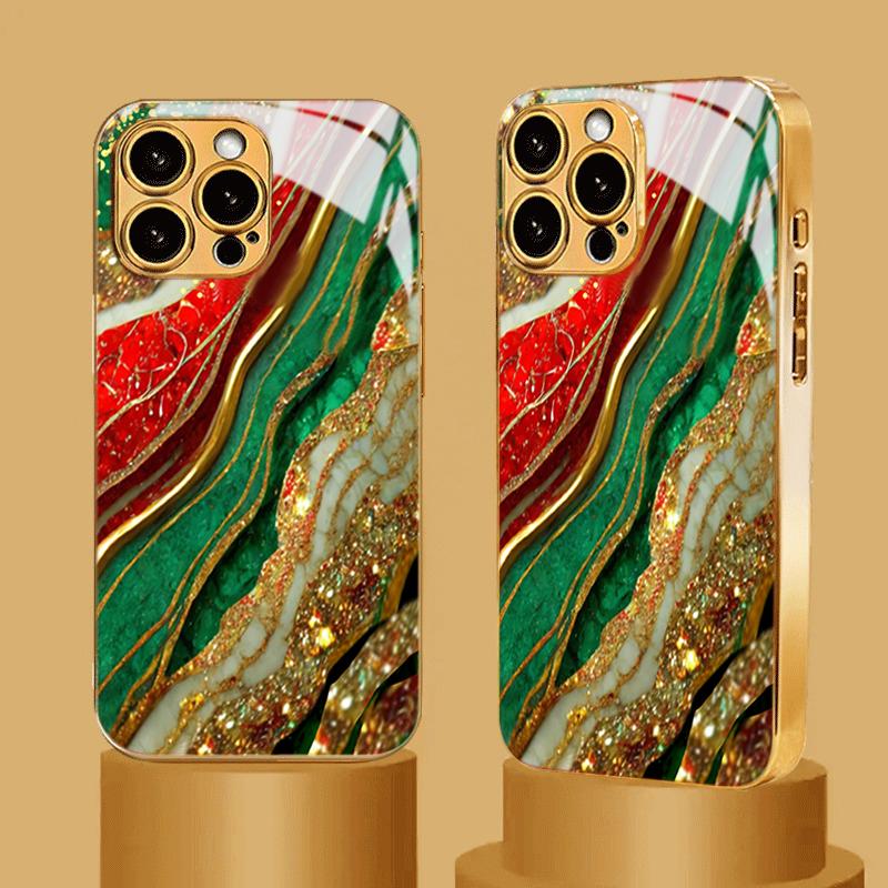 High-end Marble Gilded Tempered Glass Phone Case For iPhone 17 Pro Max 16 15 14 Plus 11 12 13 Pro Max 16E 17Air Protection Cover