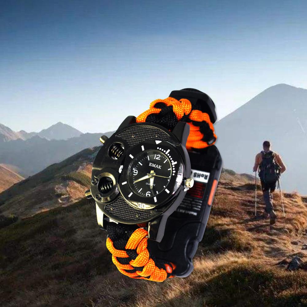 

AK17 Outdoor Multifunctional Smart Watch Survival Emergency Watch Safety Rope Braided Thermometer Watch with Lights/Compass Orange/Black