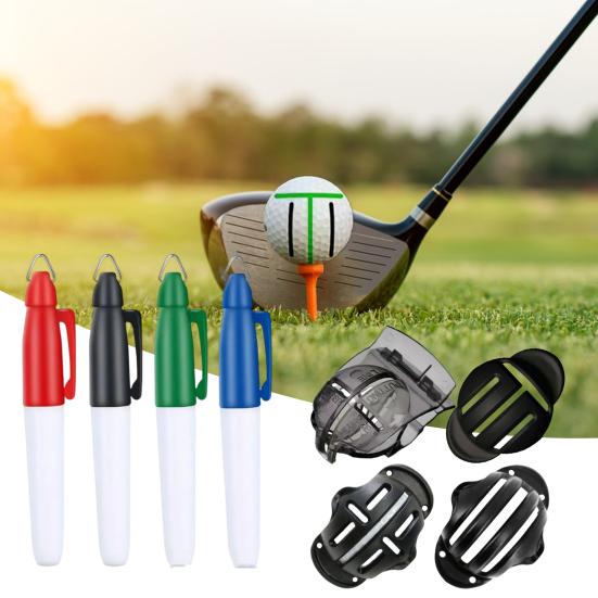 1 Set Golf Ball Marker with Line Marker Pens High Precision Golf Ball Marker Stencil Alignment Tool Kit Golf Accessories
