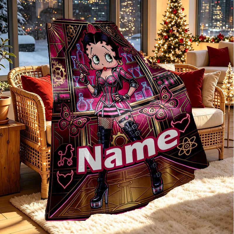 Custom Name Personalized Betty Boop Print Blanket, Home Decor, Bedroom, Sofa, Camping, Couch, Gifts for Birthday Christmas