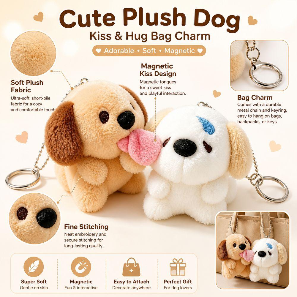 Plush Dog Bag Charms Magnetic Connection Magnetic Dog Toys Creative Gift Puppy Pendants