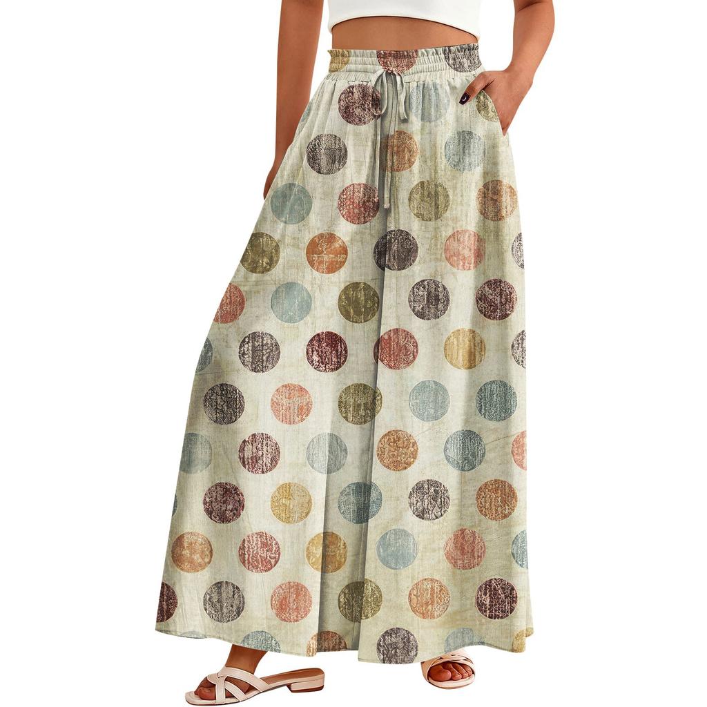 Women's Palazzo Pants Boho Floral Wide Leg Trousers Summer Beach High Waisted Flowy Pants With Pockets
