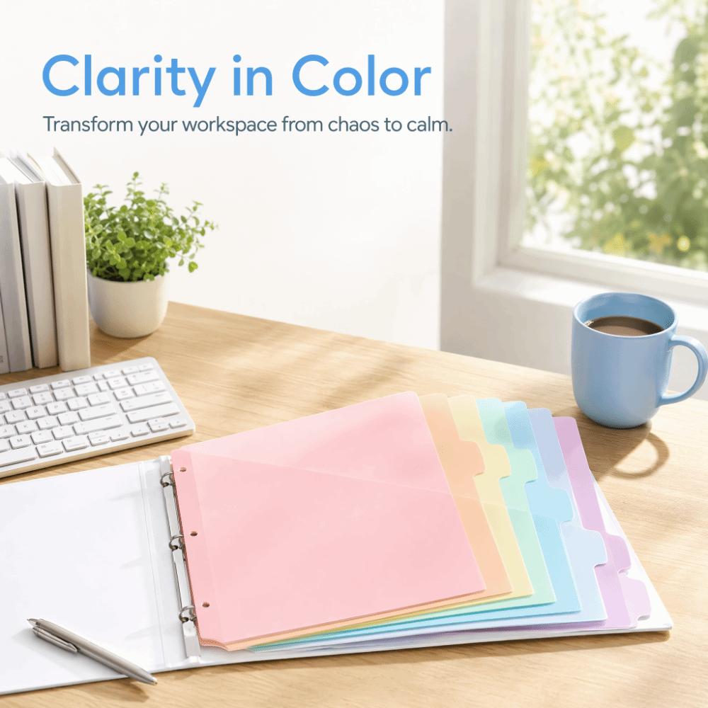 Divisores de Carpeta Duraderos Colores Pastel Divisores con Pestañas Organizadores de Archivos de Hojas Sueltas para Oficina
