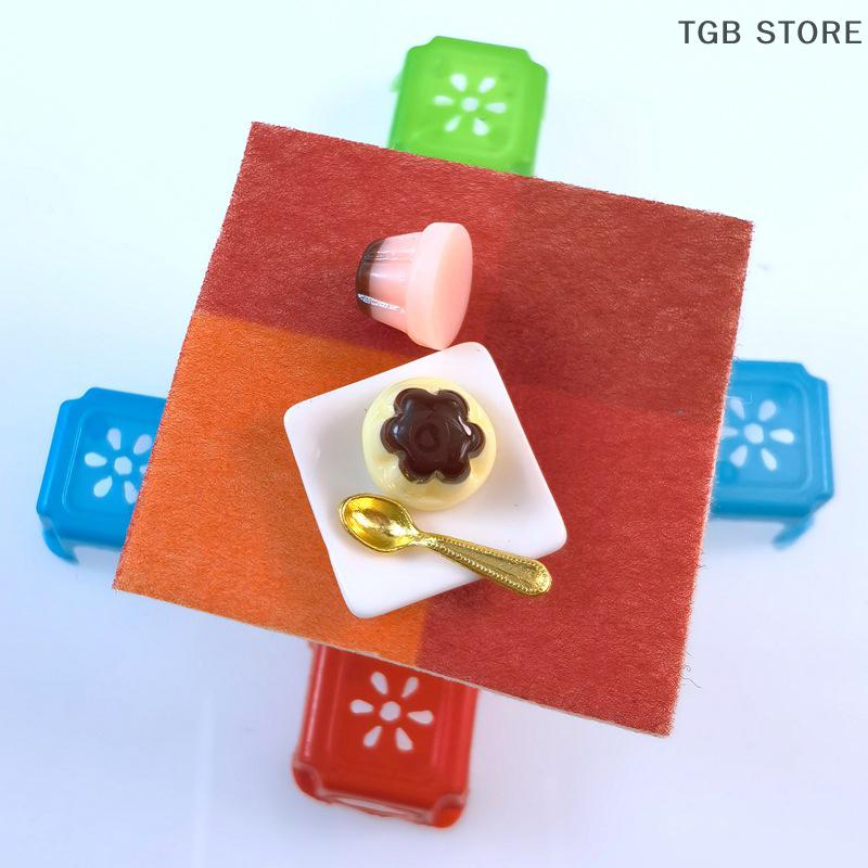 1 Set 1:12 Dollhouse Miniature Fruits Pudding Simulation Food With Spoon Model Toys For Mini Decoration Dollhouse Accessories