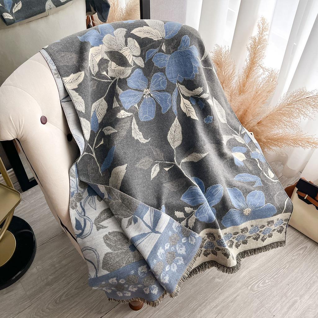 Retro scarf flower temperament versatile shawl fashion jacquard outer cape scarf women's warm scarf
