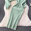 New Autumn Vintage Knitted Sweater Two Piece Set Beading Pullover Top And Spaghetti Strap V-neck Sheath Bodycon Dresses Suit