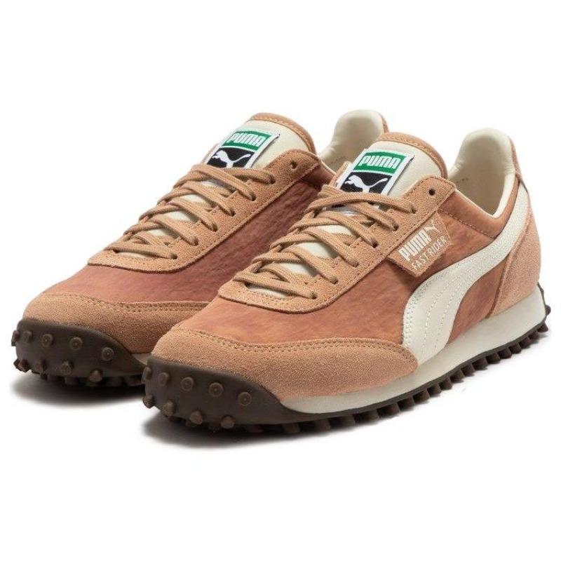 Puma Fast Rider Mmq Washed Out Leather Versatile Low Casual Sneakers Unisex Yellow Brown 392091-04