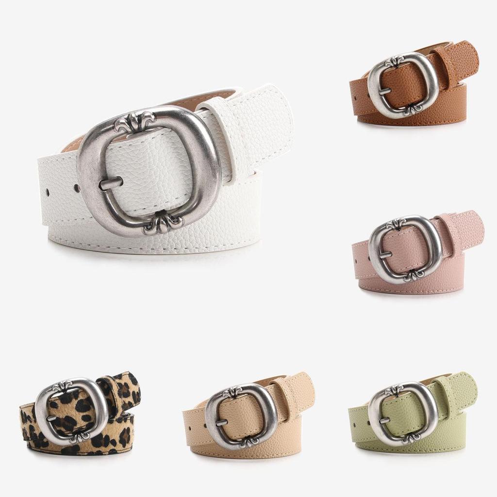 Leopard Pattern Leather Belt With Electroplated Buckle For Casual Women