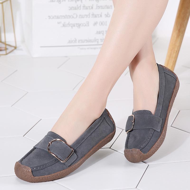 Cow Suede Flat Shoes Women Slip-on Casual Shoes Soft Soled Flats Comfortable Walking Driving Shoes Elegant Ladies Shoes
