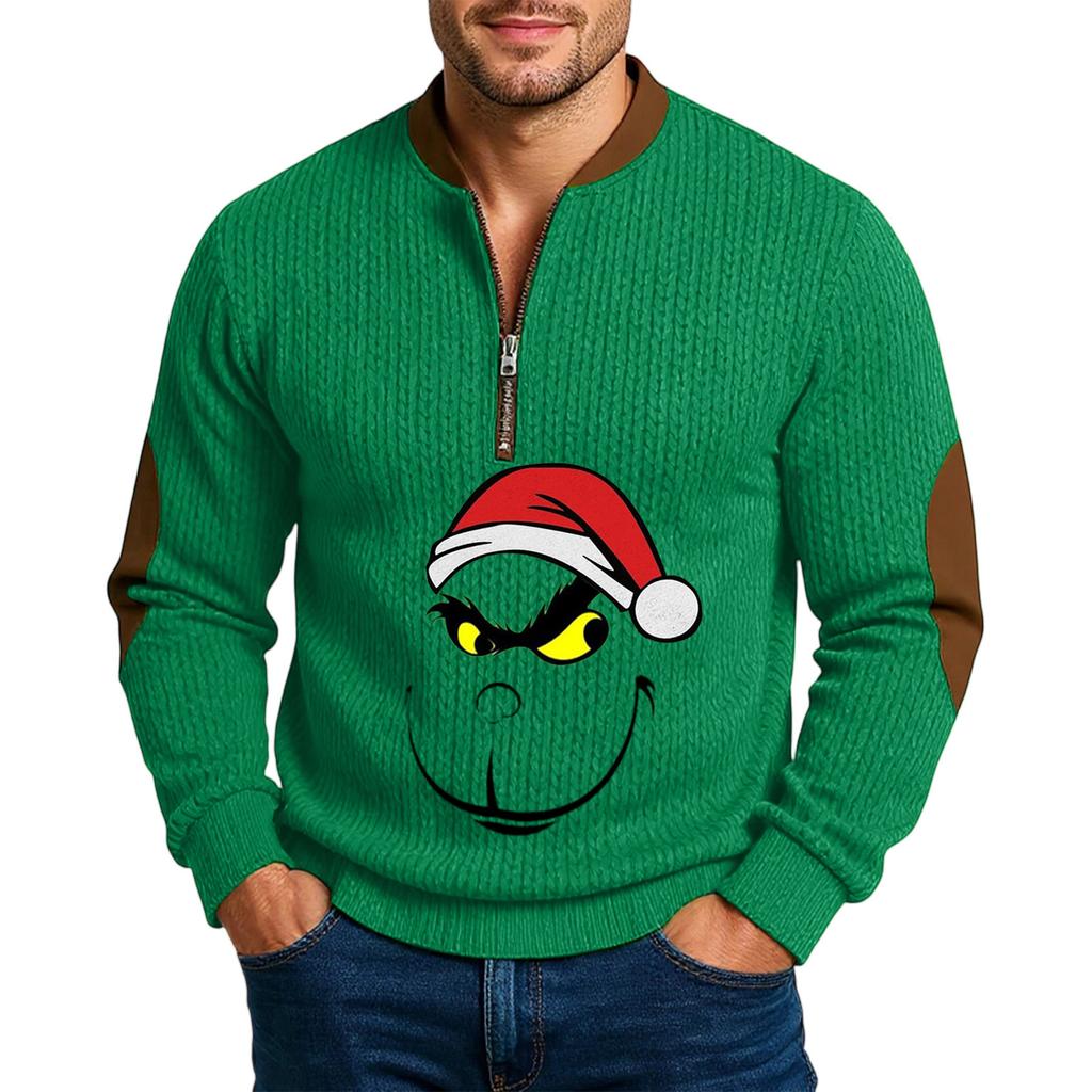 Christmas Men's Outdoor Zipper Long Sleeved Casual Top Sweatshirt
