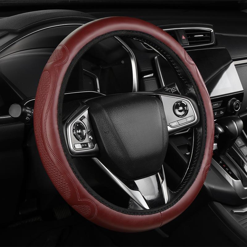 Exclusive Embossed Leather Double Circle Steering Wheel Cover with Universal Fit and Elastic Band