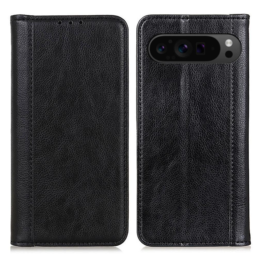 

For Google Pixel 10 Pro XL/9 Pro XL Case Anti-Scratch Litchi Texture Split Leather Wallet Stand Phone Cover Black